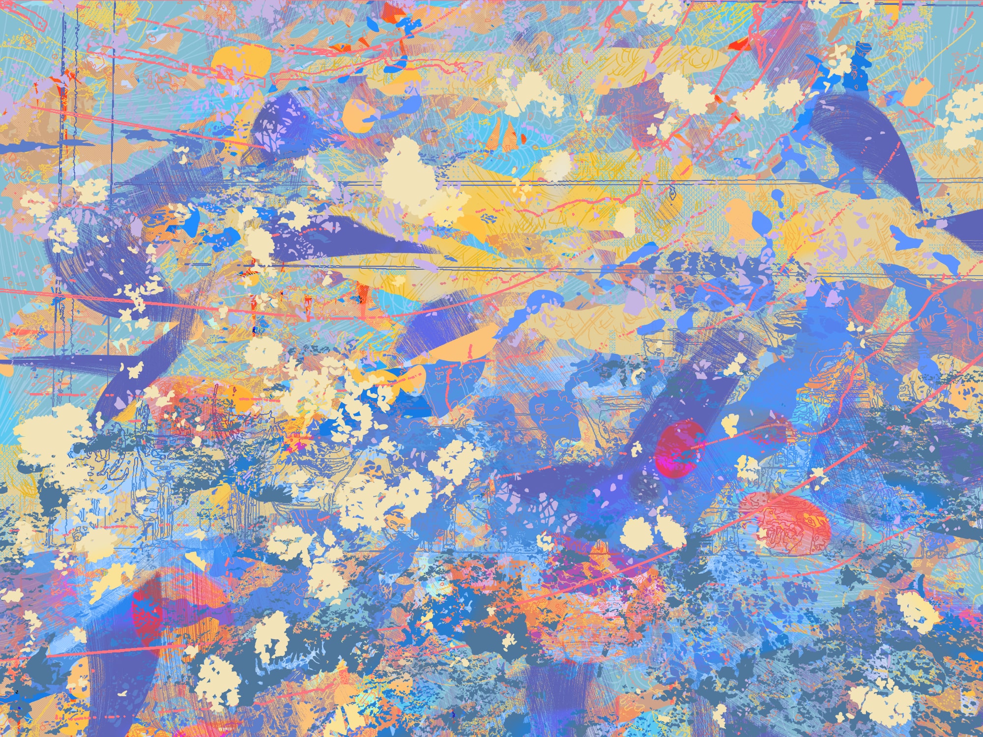 abstract digital drawing collage. a flurry of prospects swirl in the wind, flush with anticipation. 